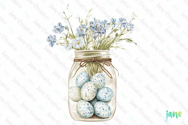 Easter Floral Mason Jar Bouquet Clipart example image 1