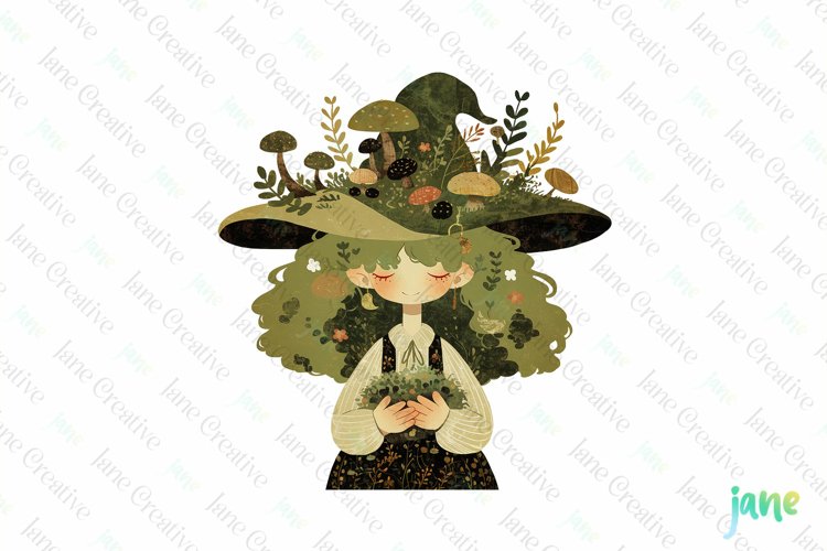 Mushroom Witch Subliamtion Clipart