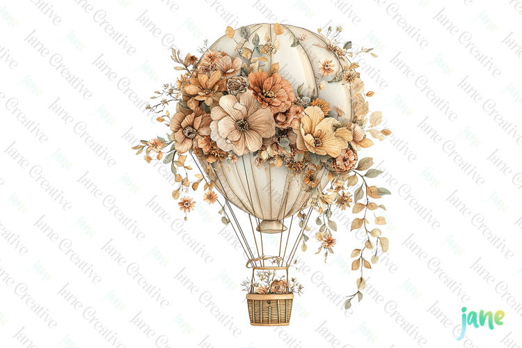 Boho Spring Floral Hot Balloon Sublimation Clipart