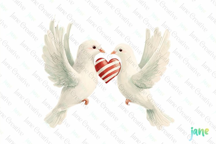 Retro Dove Couple Valentines PNG