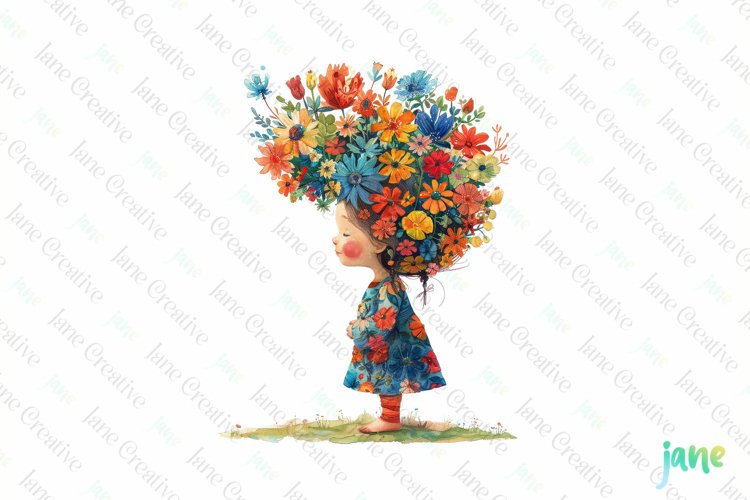 Whimsical Floral Child Clipart example image 1