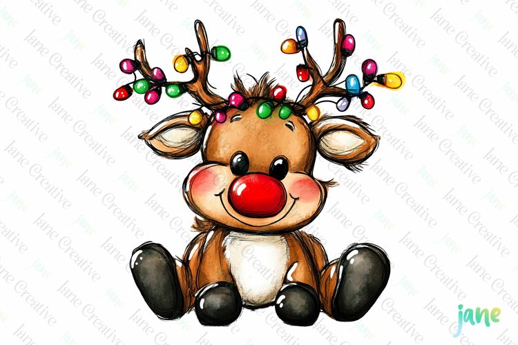 Hand-drawn Cartoon-style Reindeer Christmas clip art example image 1