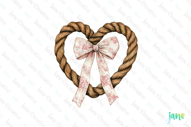 Pink Chinoiserie Cowgirl Heart Shaped Rope Clipart