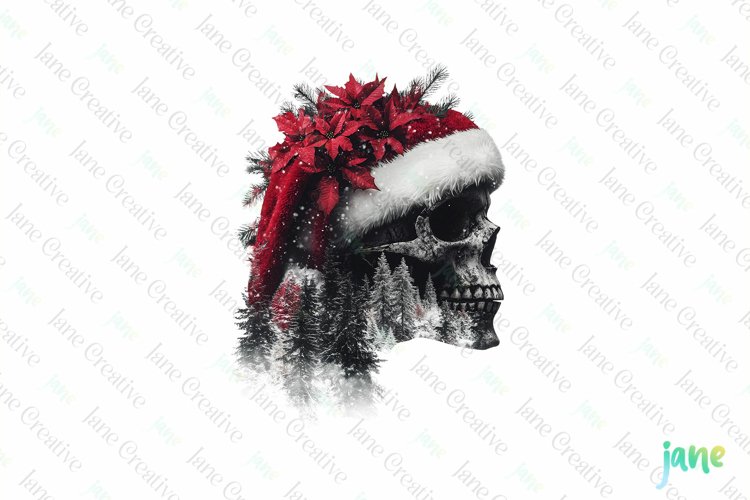 Double Exposure Christmas Skull Clipart