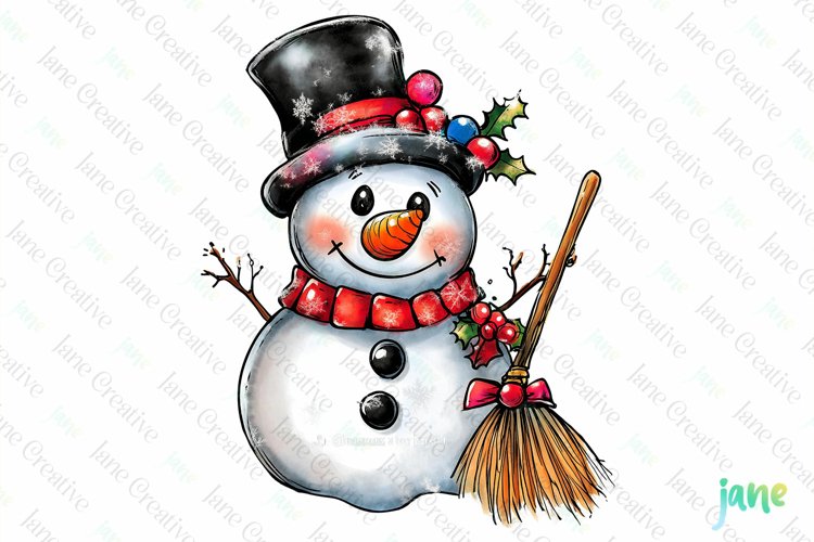 Hand-drawn Cartoon-style Snowman Christmas clip art example image 1