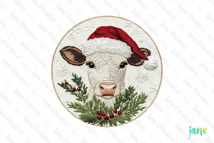 Embroidered Christmas Farm Cow Ornament Clipart