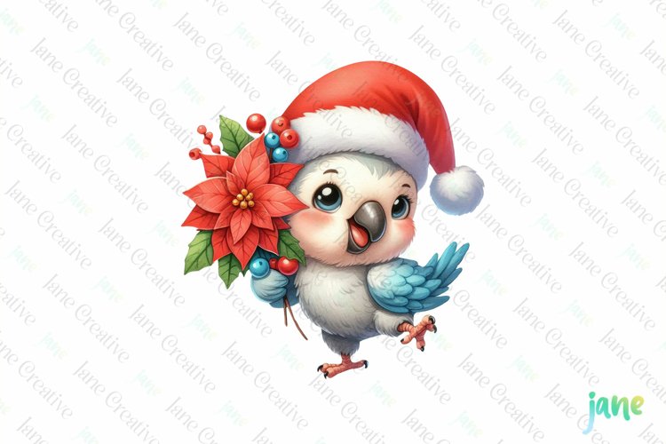 Christmas Parrot And Poinsettia Clipart