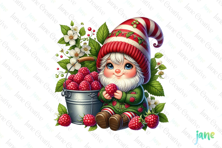 Spring Gnome Berry Garden Clipart