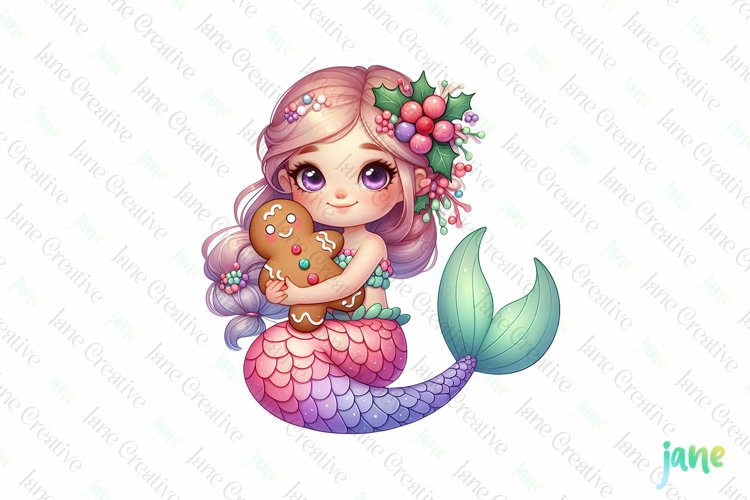 Pastel Christmas Mermaid Clipart
