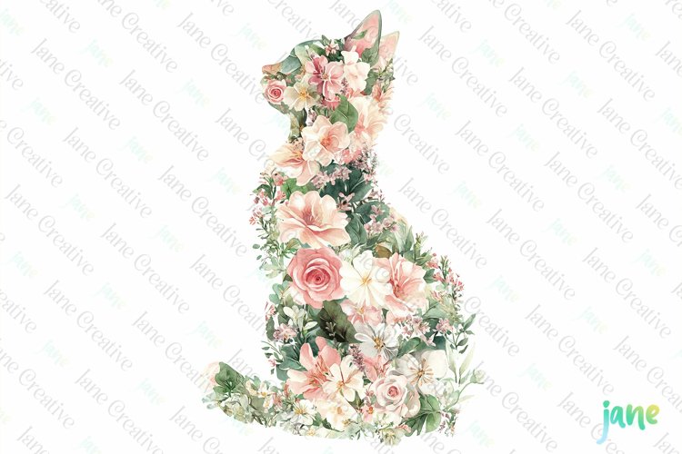 Spring Floral Cat Clipart