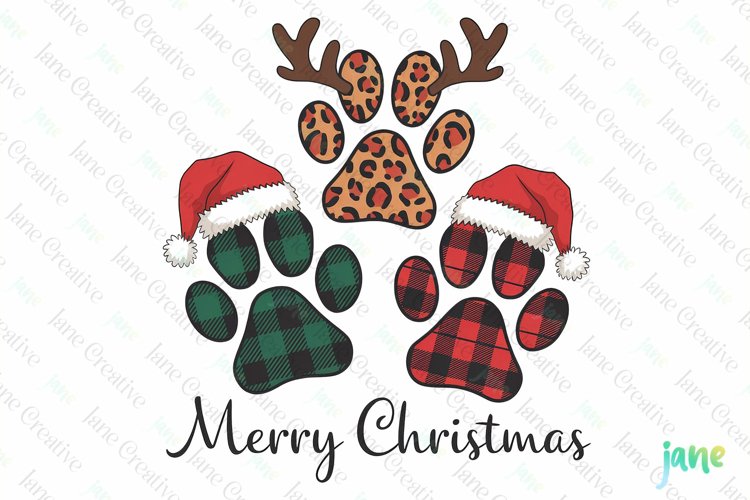 Merry Christmas Paws Sublimation Clipart example image 1