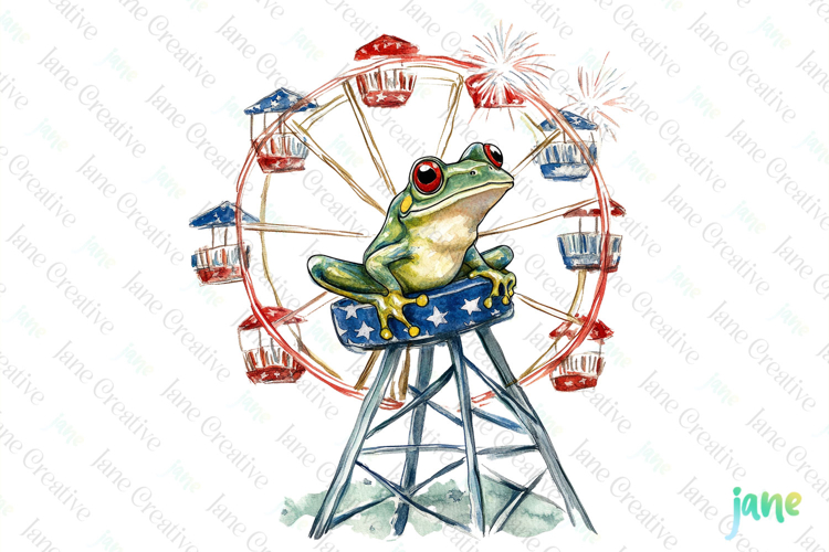 Cute Frog with Flag American Clipart