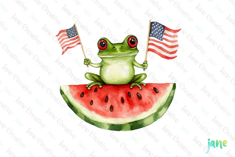 Cute Frog with Flag American Clipart