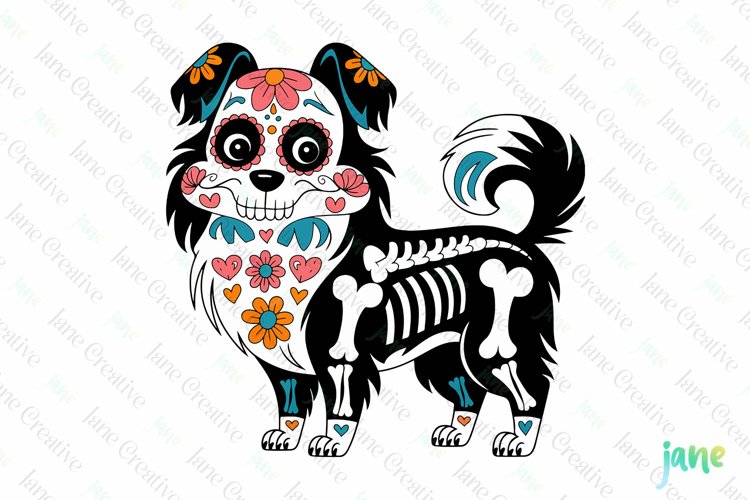 Collie Day Of The Dead Dog Sublimation Clipart