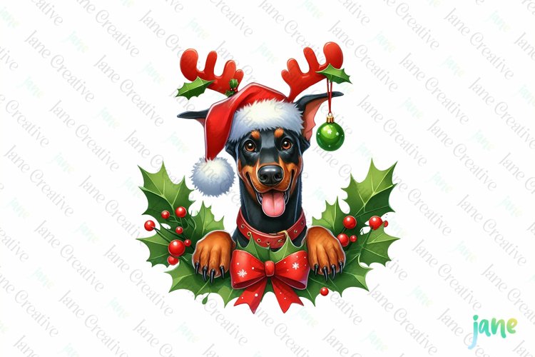Christmas Doberman Dog Canvas Tote Bag For Shopping 13 * 15, Xmas
