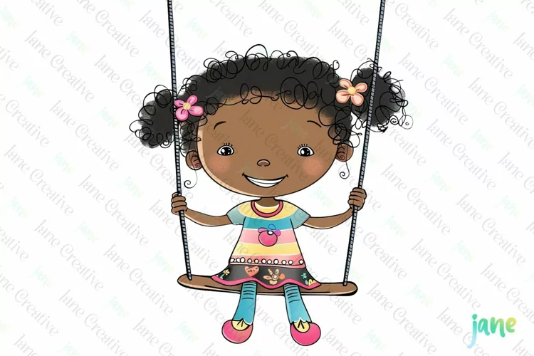 Hand Draw Children On Swing Sublimation
