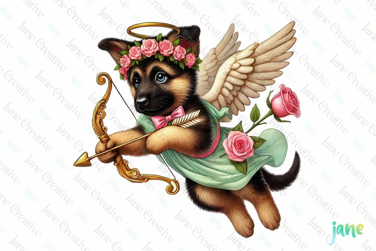 German Shepherd Dogs Cupid Valentine’s Day Sublimation