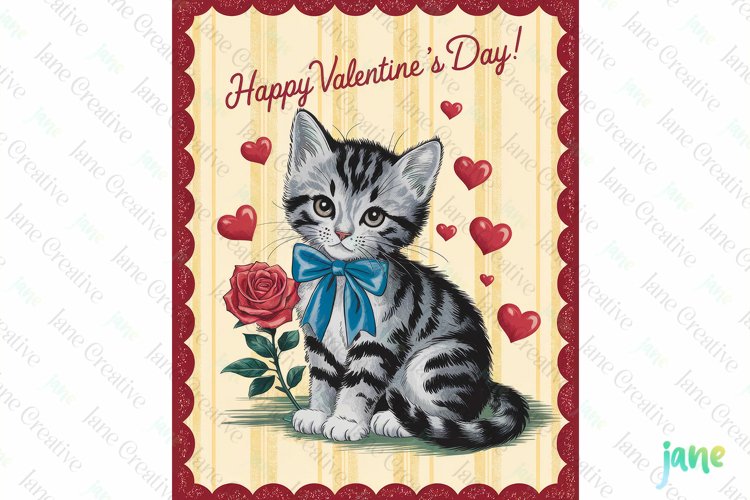 Happy Valentines Day Kitty Illustration Card