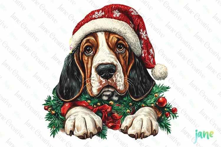 Basset Hound Dog Old Vintage Christmas Sublimation