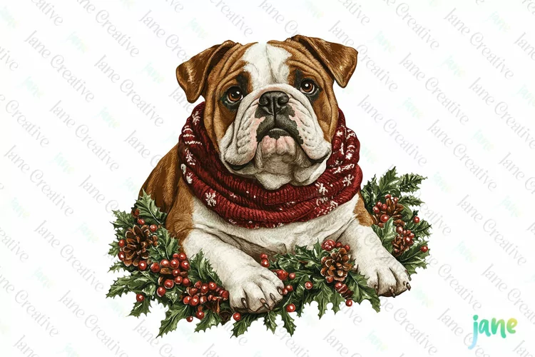 Bulldog Dog Old Vintage Christmas Sublimation