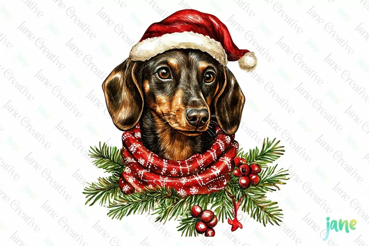 Dachshund Dog Old Vintage Christmas Sublimation
