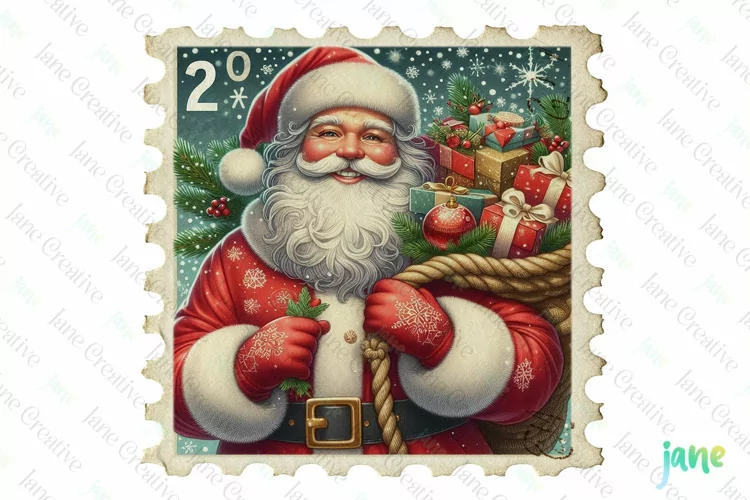 Postage Stamp Santa Claus Clipart