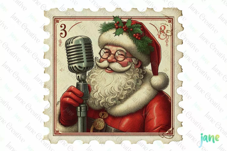 Postage Stamp Santa Claus Clipart