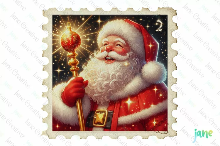 Postage Stamp Santa Claus Clipart