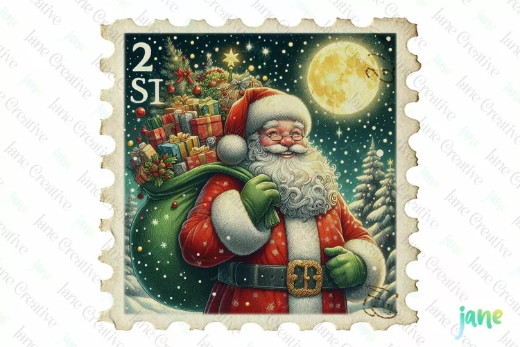 Postage Stamp Santa Claus Clipart
