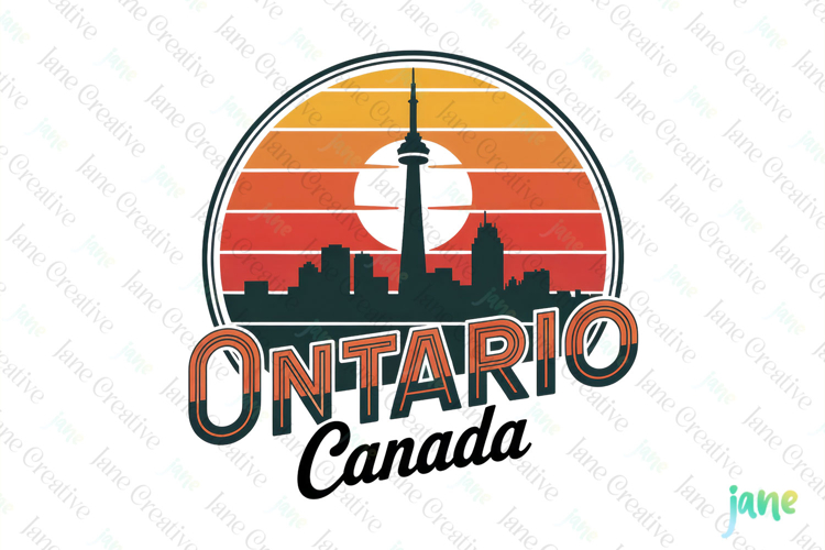 Ontario Canada Retro Cityscape Sublimation Clipart
