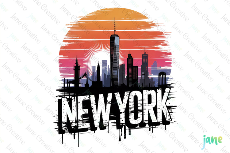 New York Retro Cityscape Sublimation Clipart