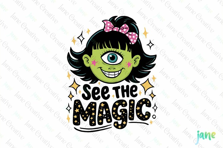 See The Magic Funny Cyclops Girl Clipart example image 1