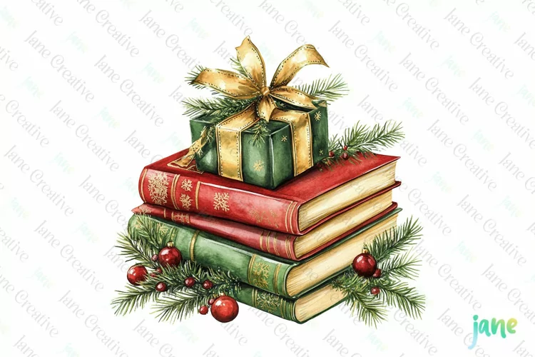 Vintage Book Christmas Sublimation PNG