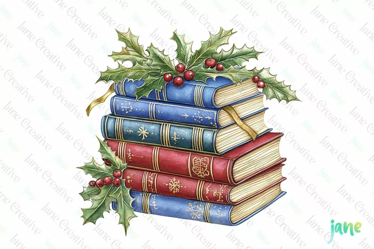 Vintage Book Christmas Sublimation PNG
