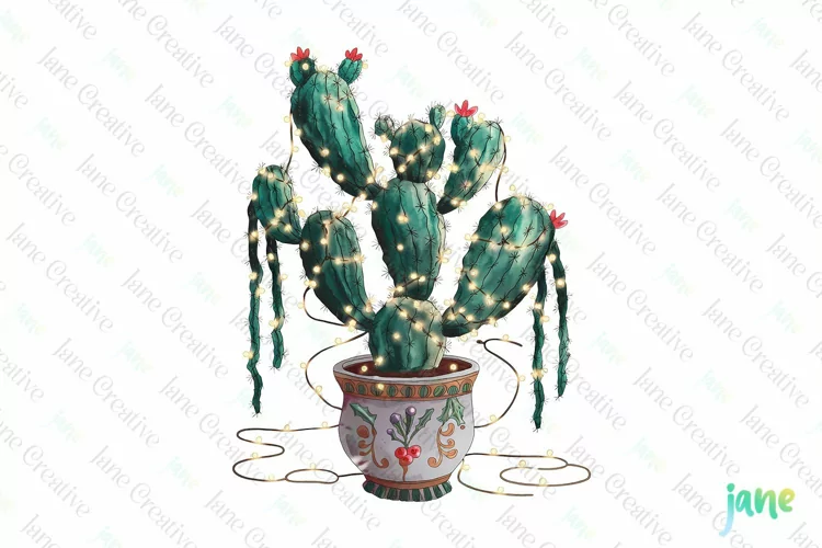 Vintage Christmas Cactus Clipart