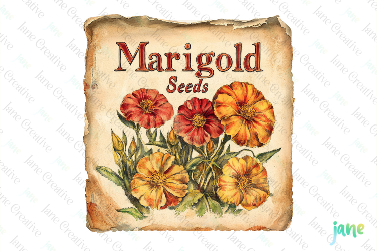 Marigold Seeds Vintage Flowers Clipart Seed Packet