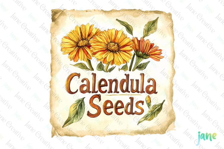 Calendula Seeds Vintage Flowers Clipart Seed Packet