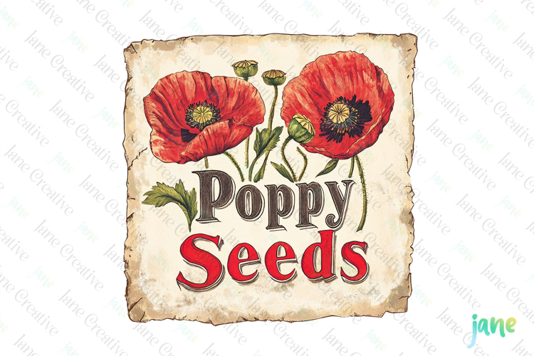 Poppy Seeds Vintage Flowers Clipart Seed Packet