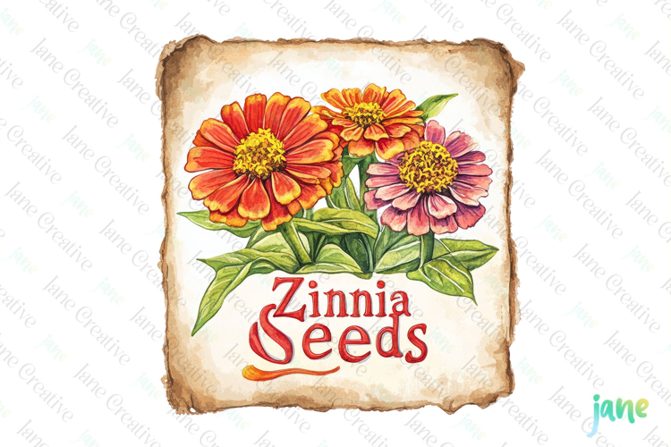 Zinnia Seeds Vintage Flowers Clipart Seed Packet