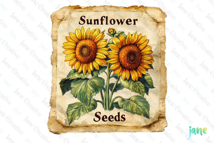 Sunflower Seeds Vintage Flowers Clipart Seed Packet