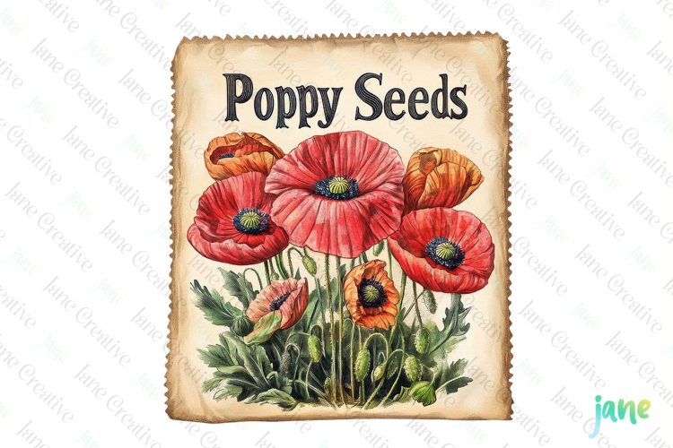 Poppy Seeds Vintage Flowers Clipart Seed Packet