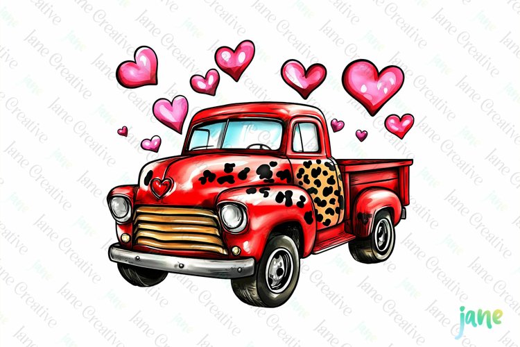 Valentines Day Vintage Truck Sublimation