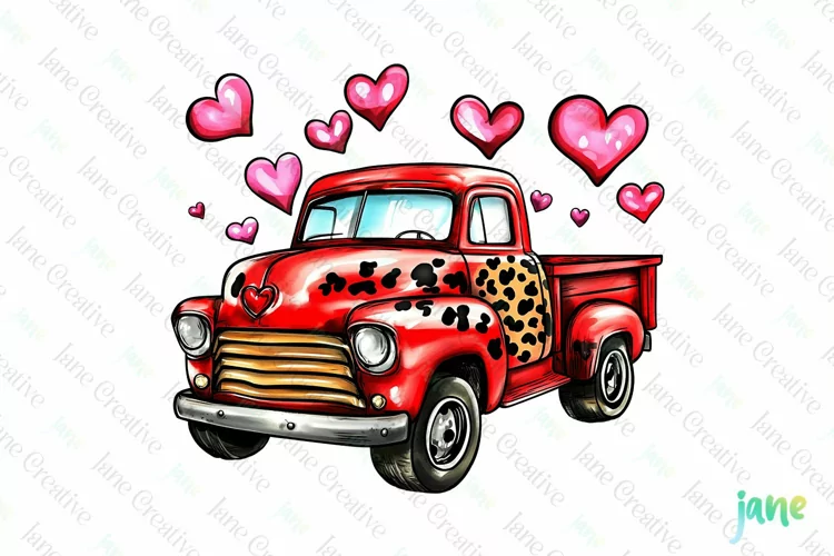 Valentine's Day Vintage Truck Sublimation