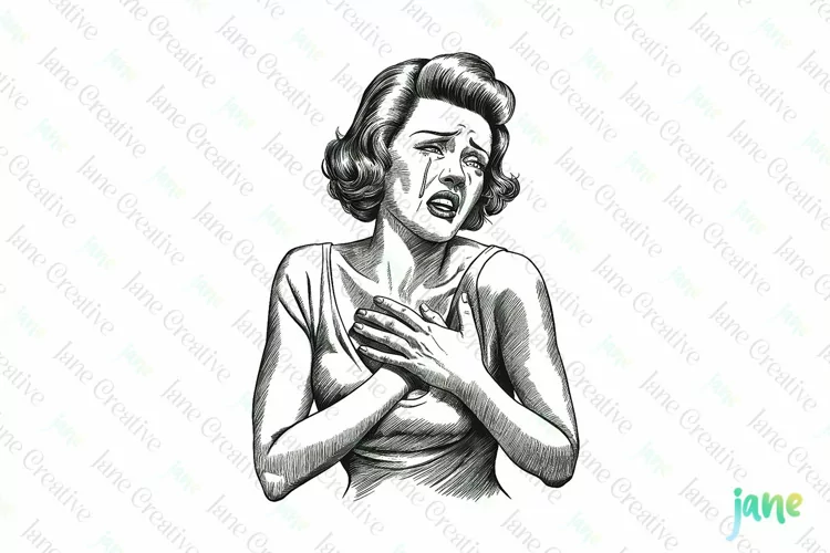 Vintage Woman Crying Sublimation Clipart