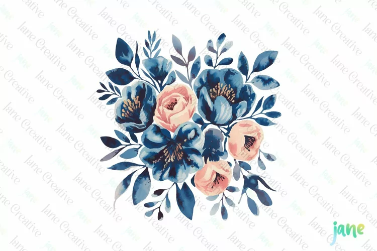 Watercolor Flowers Blue Fall Clipart