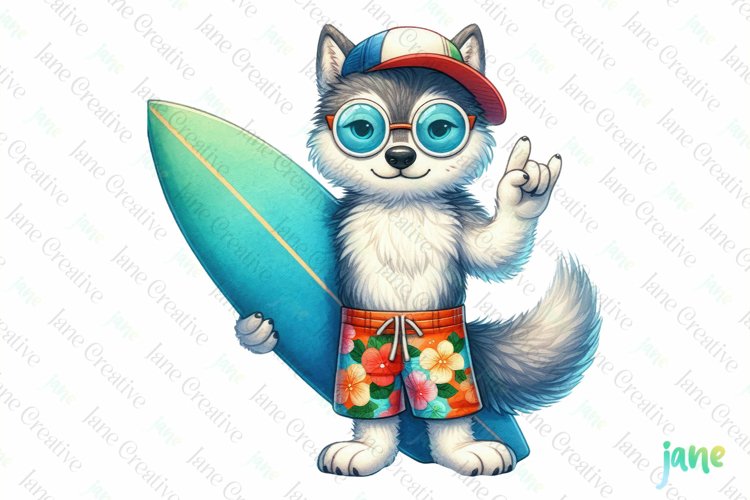 Surfing Wolf Clipart example image 1