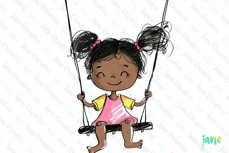 Hand Draw Children On Swing Sublimation