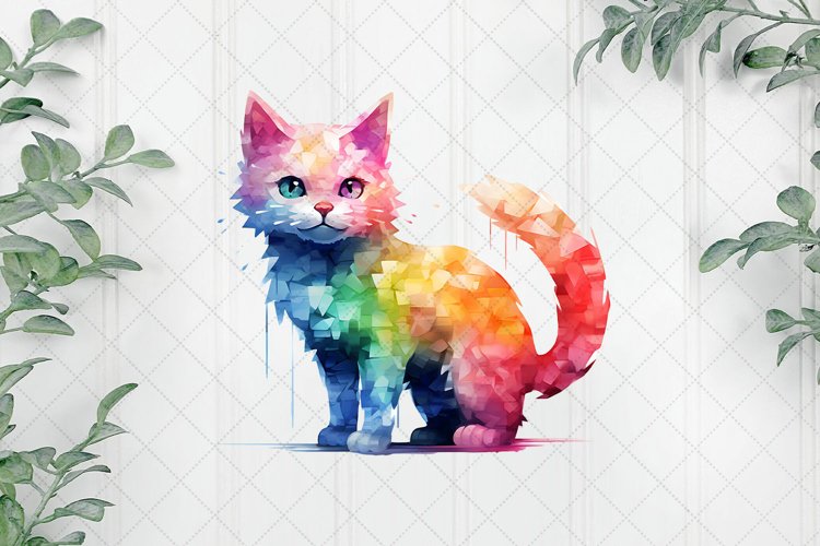 Watercolor Pixelated Cat Sublimation Clipart