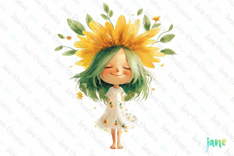 Whimsical Floral Child Clipart