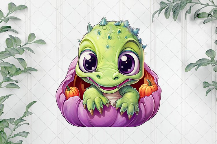 Halloween Peeking Dinosaur Sublimation Clipart example image 1